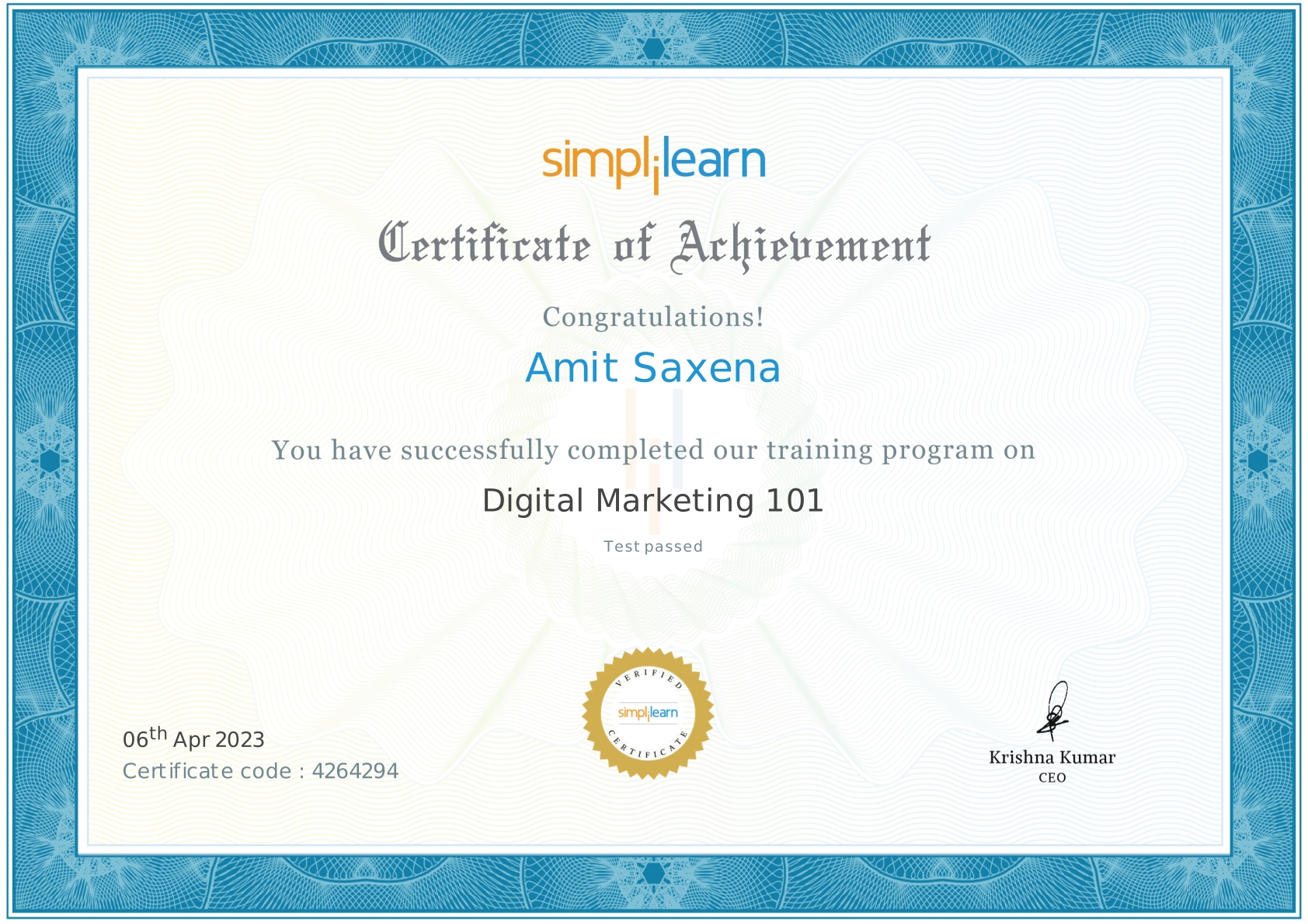 Certificate - Digital Marketing 101